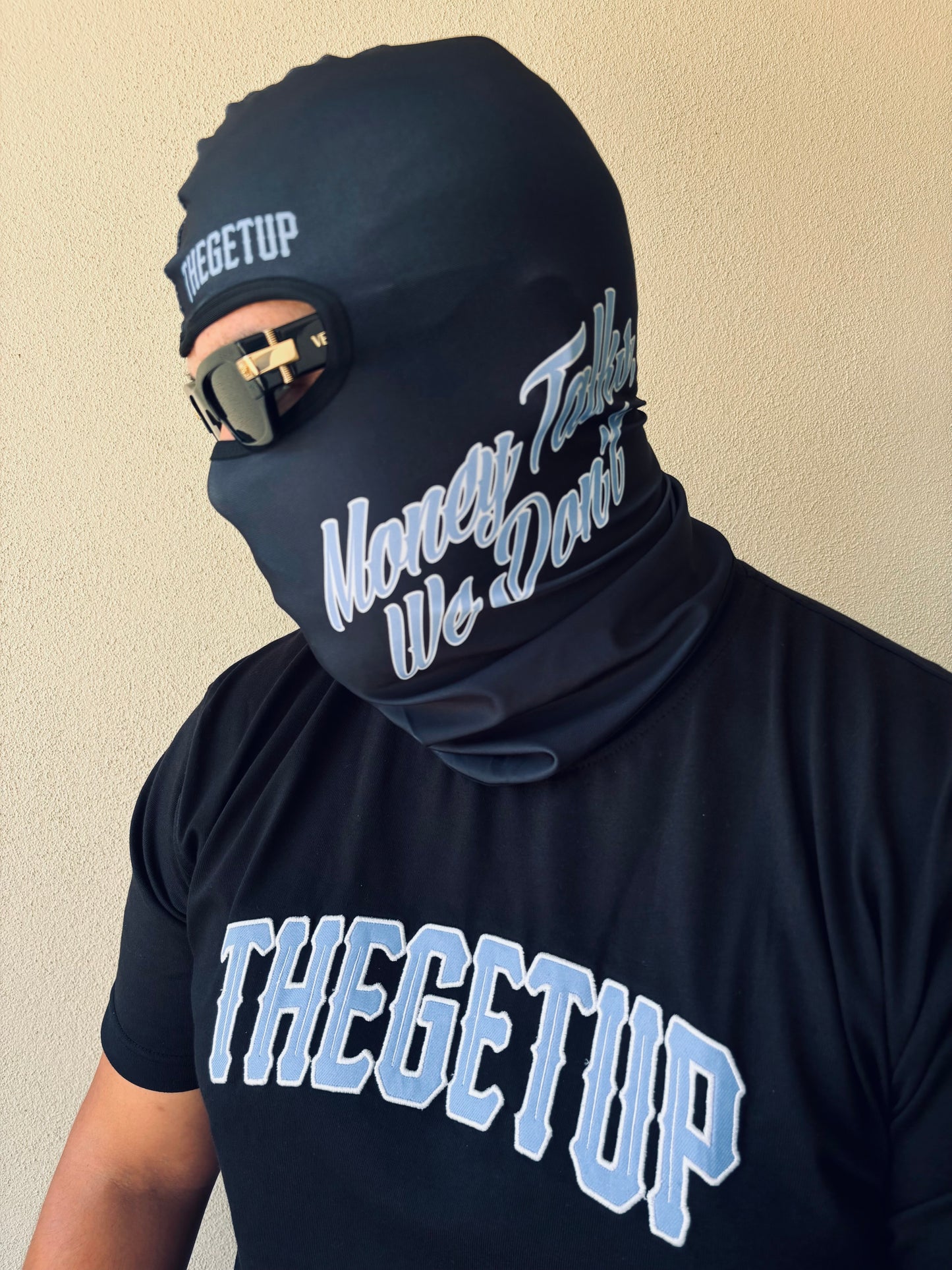“Money talk$, We don’t” baby blue & black ski mask